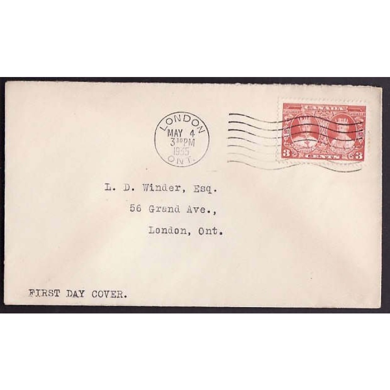 Canada-cover #9932 - 3c Silver Jubilee -Middlesex County -London, Ont - May 4 1935-first day