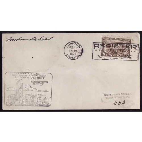 Canada-cover #13218-5c-AAMC 2945h-first flight London to Detroit- Jul 15 1929