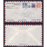 Canada-cover #13985-15c airmail-England-Armstrong,BC-21 IX 1956-CC  BNAPS