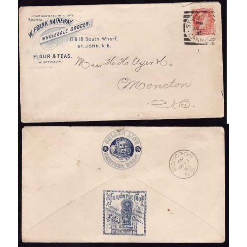 Canada-cover #11743-3c-advertising-St. John, NB squared circle-NB-PM / Au 12 / 1895