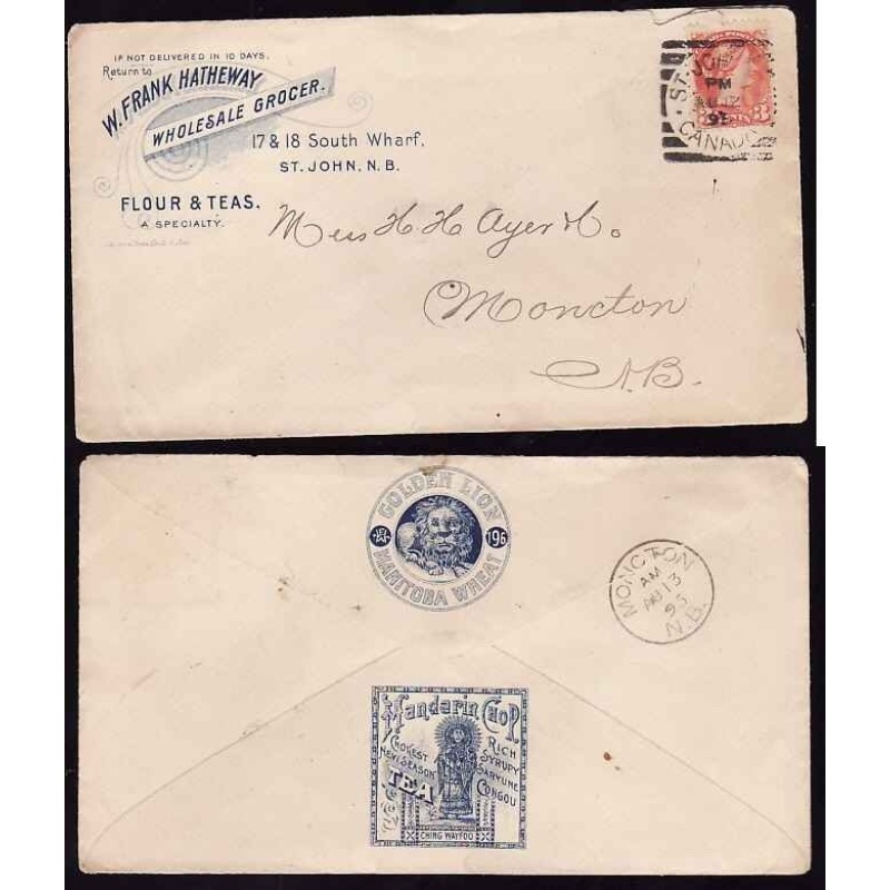 Canada-cover #11743-3c-advertising-St. John, NB squared circle-NB-PM / Au 12 / 1895