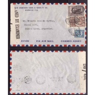 Canada-cover #14015-20c+5c+10c-airmail-Argentina-Warwick,Que-23 Jul 1945