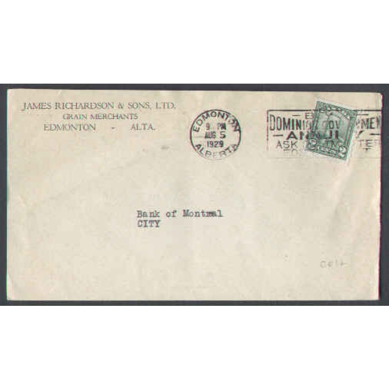 Canada-cover #5708-2c drop-coil[#161]-Edmonton-Aug 5 1929-CC James Richard