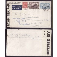 Canada-cover #14012-20c+3c+7c -airmail-England-Seebe,Alberta-Aug 11 1943
