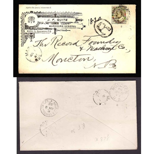Canada-cover #14098-7c Edward regd-advert-JF Guite-Marie,Que-Ju 7 1905-RPO
