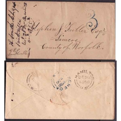 Canada-cover #9882-Stampless-Lincoln Cty-Smithville,Cnty- De 25 1855-rated "3"