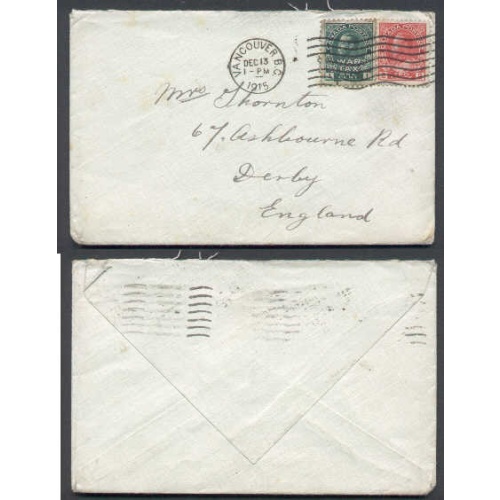 Canada-cover #4626-1c Wartax+2c-Vancouver,BC-Dec 13 1915 -3c Empire rate -