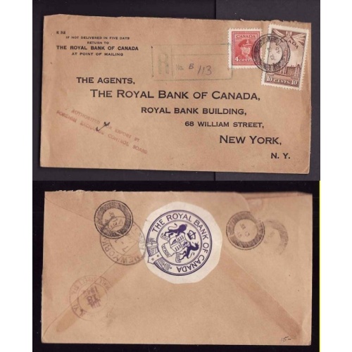 Canada-cover #14342-4c+10c regd-blackout-Jul 13 1945-H/S Foreign Exchange