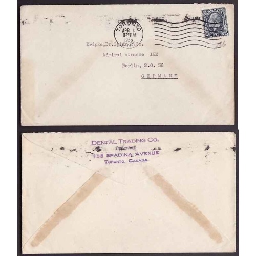 Canada-#9563 - 5c KGV medallion to Germany-York County-Toronto,Ont-Apr