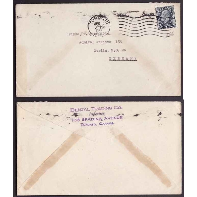 Canada-#9563 - 5c KGV medallion to Germany-York County-Toronto,Ont-Apr