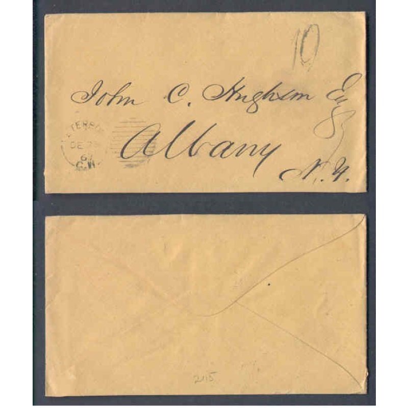 Canada-cover #9764- Stampless to USA-Peterborough Cnty-Peterboro,CW-rate "10" s