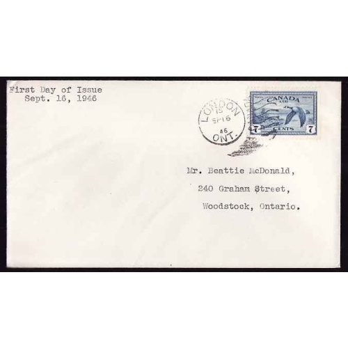 Canada-cover #13520-7c Airmail C9-FDC - London, Ont - Sp 16 1946