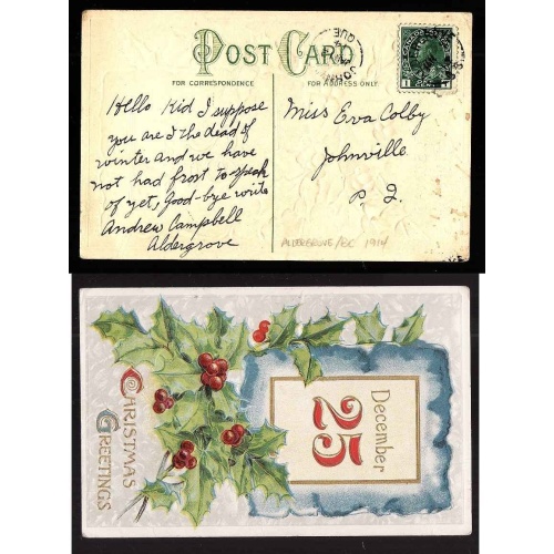 Canada-cover #4628-1c pc-Aldergrove,BC single broken circle-Jan 9 1914