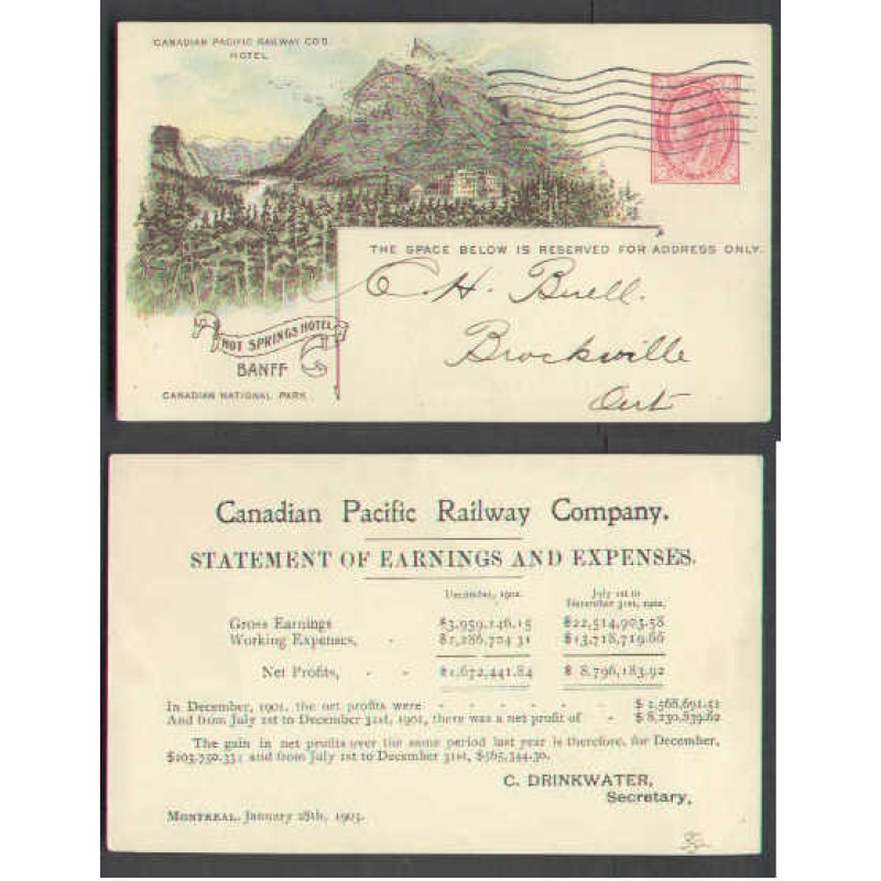 Canada-cover #5111-1c-Hot Springs Hotel,Banff-(CPR 35A)-Montreal-Jan 30 1903 -