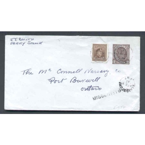 Canada-#9728 -  2c KGVI stationery uprated with 2c KGVI war-Parry Sound Dist-Nobel,Ont-