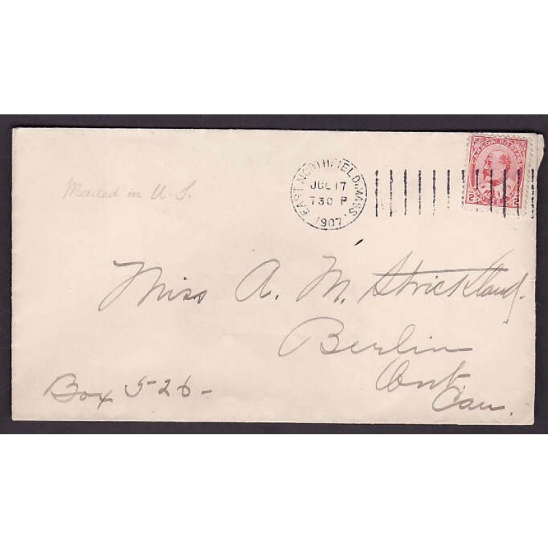 Canada-cover #10130-2c Edward-mailed in the USA to a Canadian address,no postage