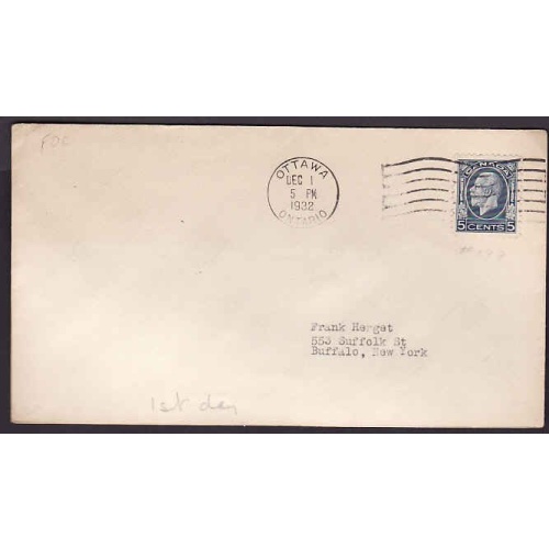 Canada cover-#10660-5c KGV Medallion-FDC [#199]- Carleton Cnty-Ottawa,Ont-Dec 1 1932-