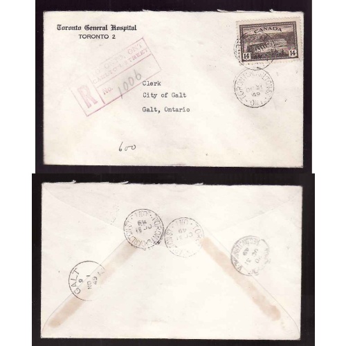Canada-cover #14173–14c regd-York Cnty-Toronto,Carleton Street-Oc 31 1949–