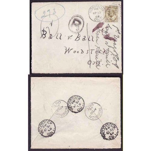 Canada-cover #10122-7c Edward reg'd-Oxford Cnty-Norwich,Ont duplex cancel-Ap 30