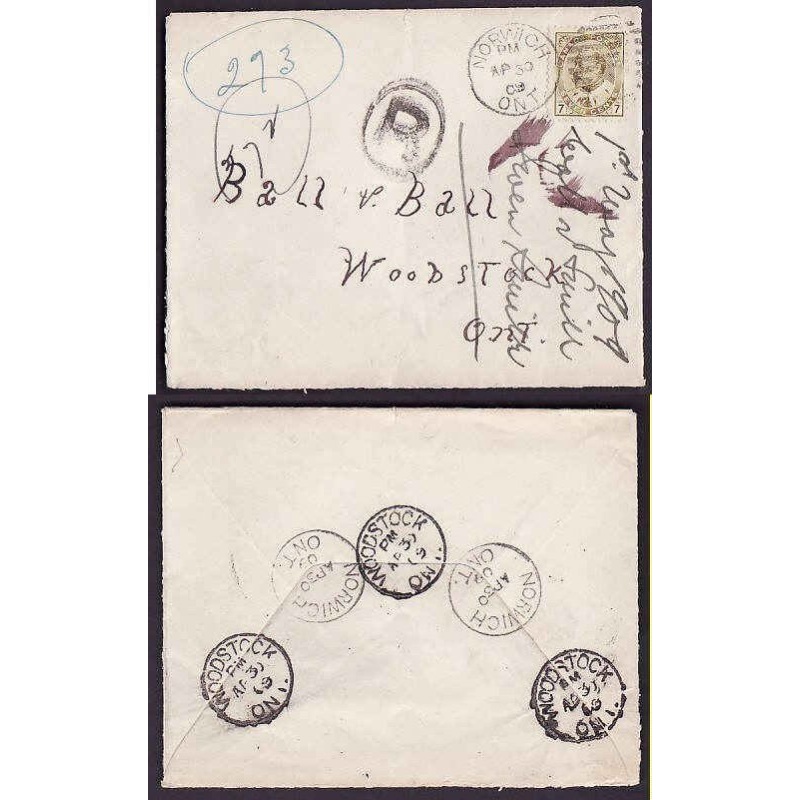 Canada-cover #10122-7c Edward reg'd-Oxford Cnty-Norwich,Ont duplex cancel-Ap 30