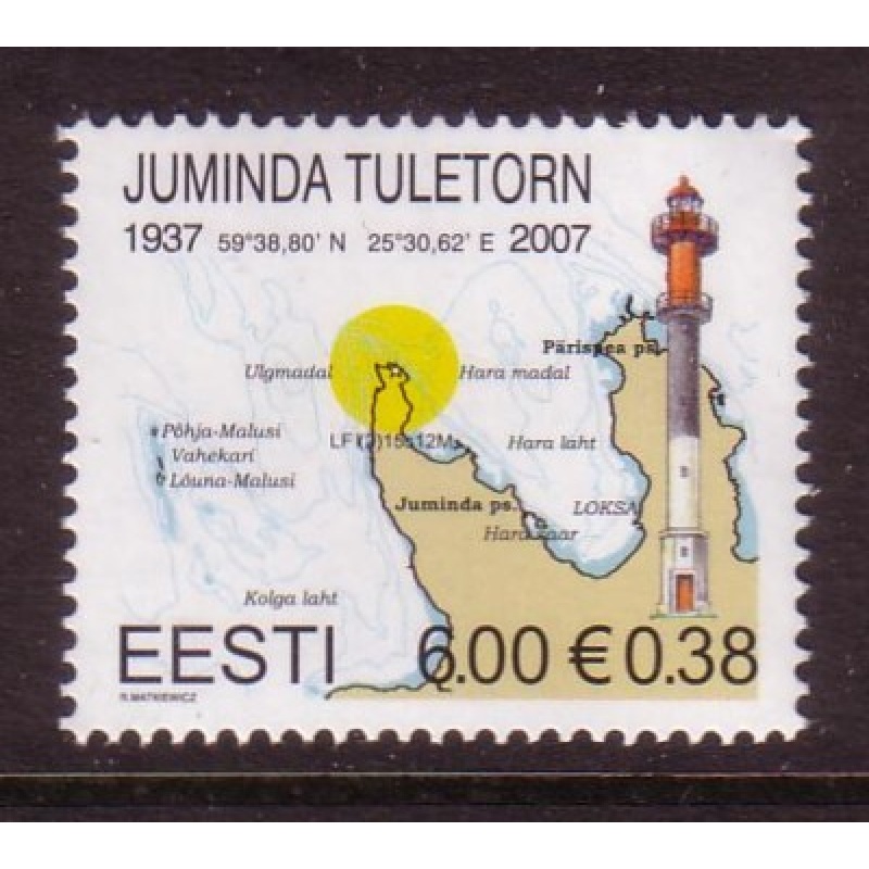 Estonia Sc  564 2007 4.4 kr Juminda Lighthouse Euro added stamp mint NH