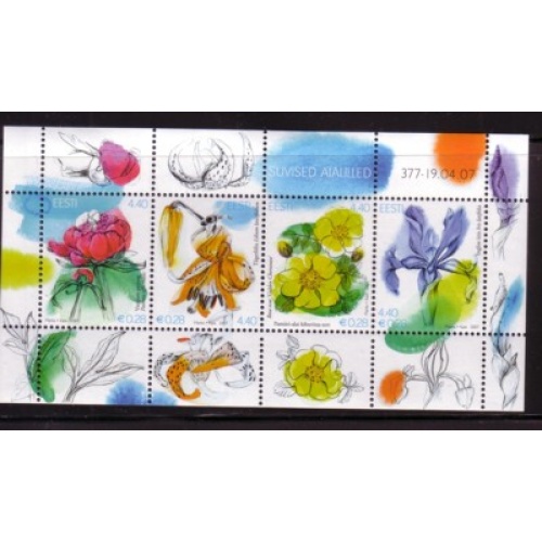 Estonia Sc  567 2007 Summer Flowers Euro added stamp sheet mint NH