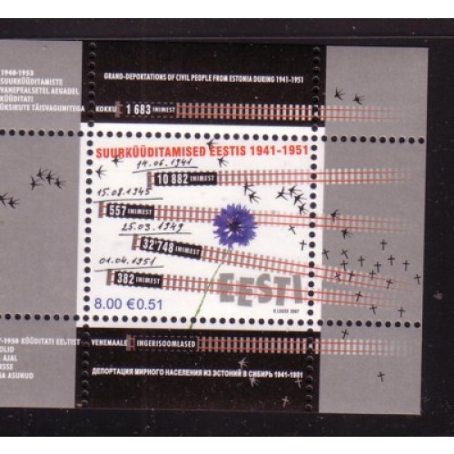 Estonia Sc 570 2007 Deportations stamp sheet mint NH