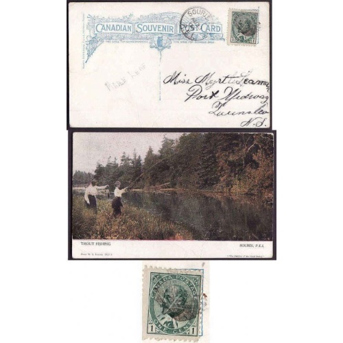 Canada-cover #10096 -1c Edward -p/c-Souris,PEI-Au 30 1906-fancy leaf cancel on stamp-