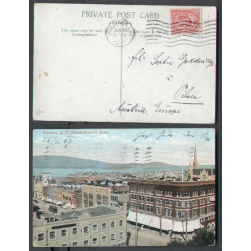 Canada-cover #4860- 2c-p/c to Austria-Vancouver,BC-Jun 25 1907-Grenville Street-