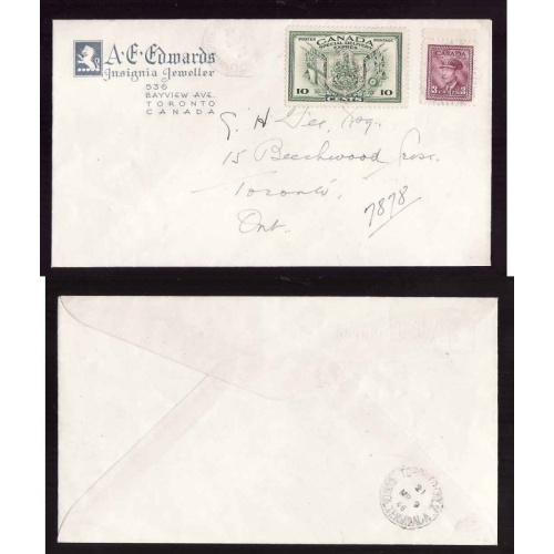 Canada cover #14183–10c Special Delivery+3c drop-York-Toronto Ont-Mr 9 1946