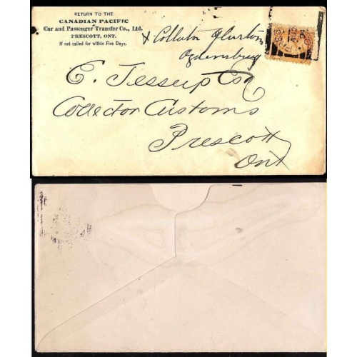 Canada-cover #13238-1c letter-Prescott squared circle-no paper sign of a s