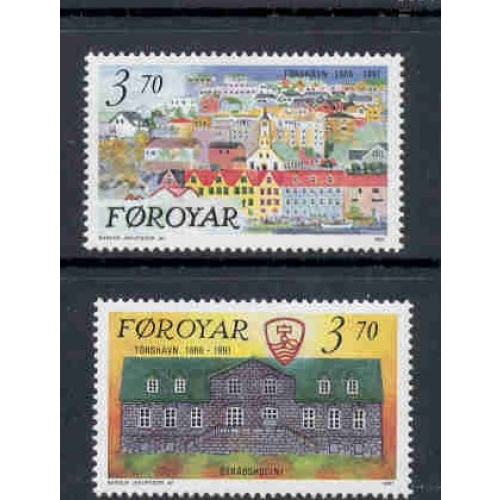 Faroe Islands Sc 222-23 1991 125th Anniversary Torshavn stamp set mint NH