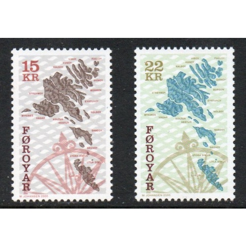 Faroe Islands Sc 377-378 2000 Maps stamp set mint NH