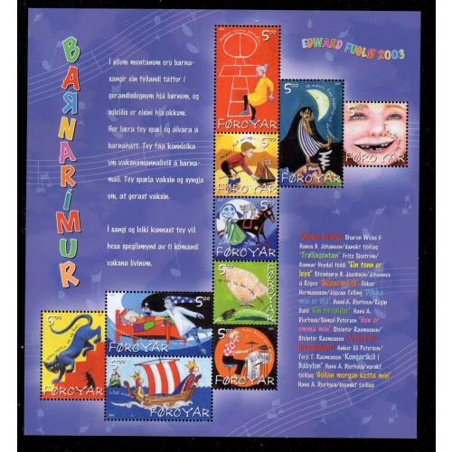 Faroe Islands Sc 432 2003 Children's Songs stamp sheet mint