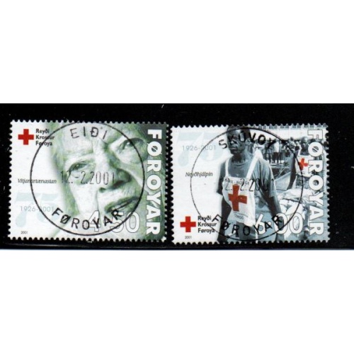 Faroe Islands Sc 393-94  2001 75th Anniversary Red cross stamp set used