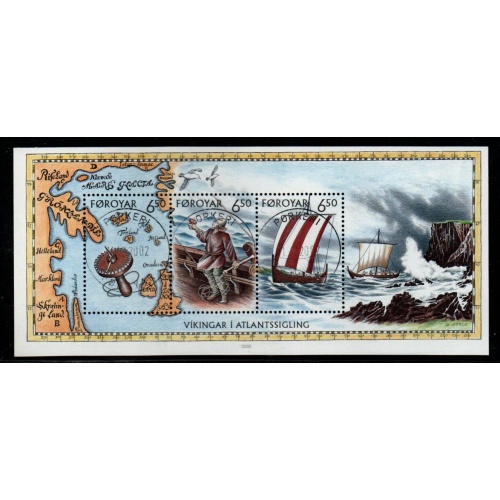Faroe Islands Sc 413 Viking Voyages stamp sheet used
