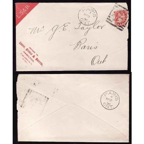Canada-cover #11740-3c-advertising-Hamilton, Ont squared circle- 17 / Mr 7 / 1896