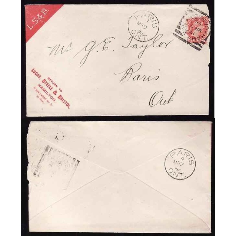 Canada-cover #11740-3c-advertising-Hamilton, Ont squared circle- 17 / Mr 7 / 1896