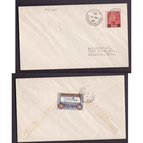 Canada-cover CL51#14048-3c Canadian Airways Dec 31 1932-Fort McMurray to