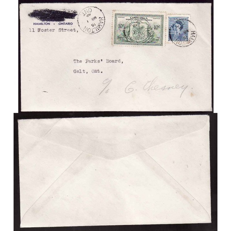 Canada cover #14188–10c Special Delivery+4c-Hamilton-Mr 1 1948-some foxing