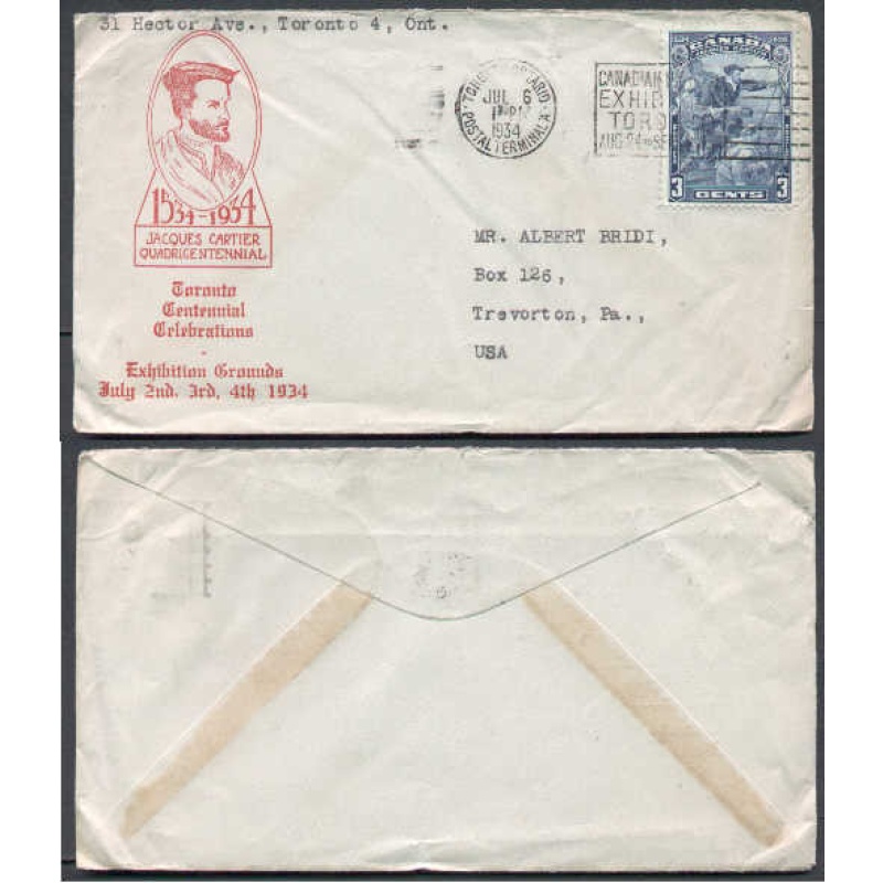 Canada-cover #5552-3c Cartier-Jacques Cartier/Toronto centennial cachet-Toronto,Ont-