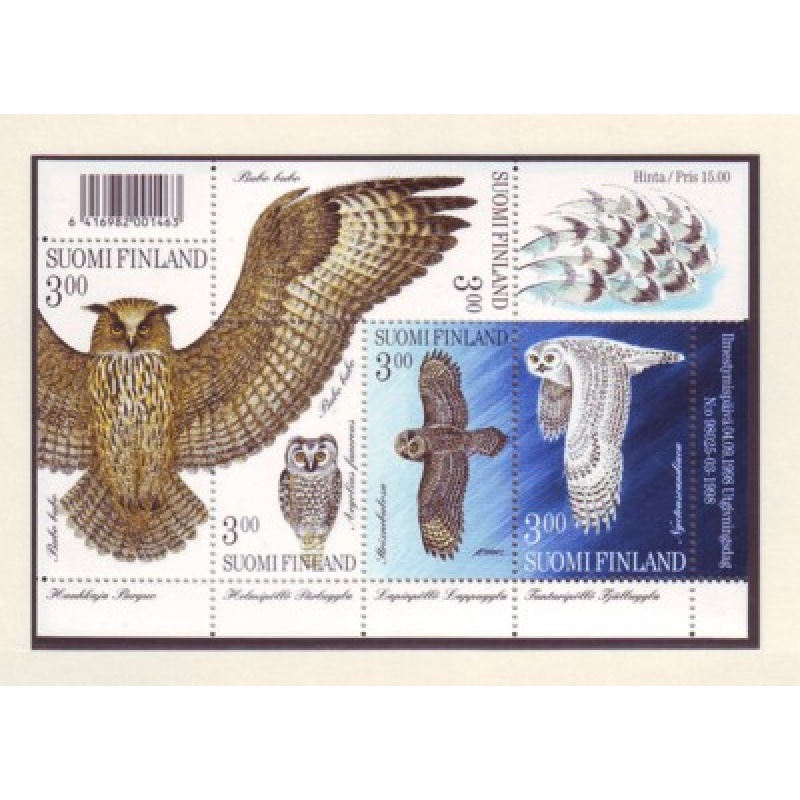 Finland Sc 1087 1998 Owls stamp souvenir sheet mint NH