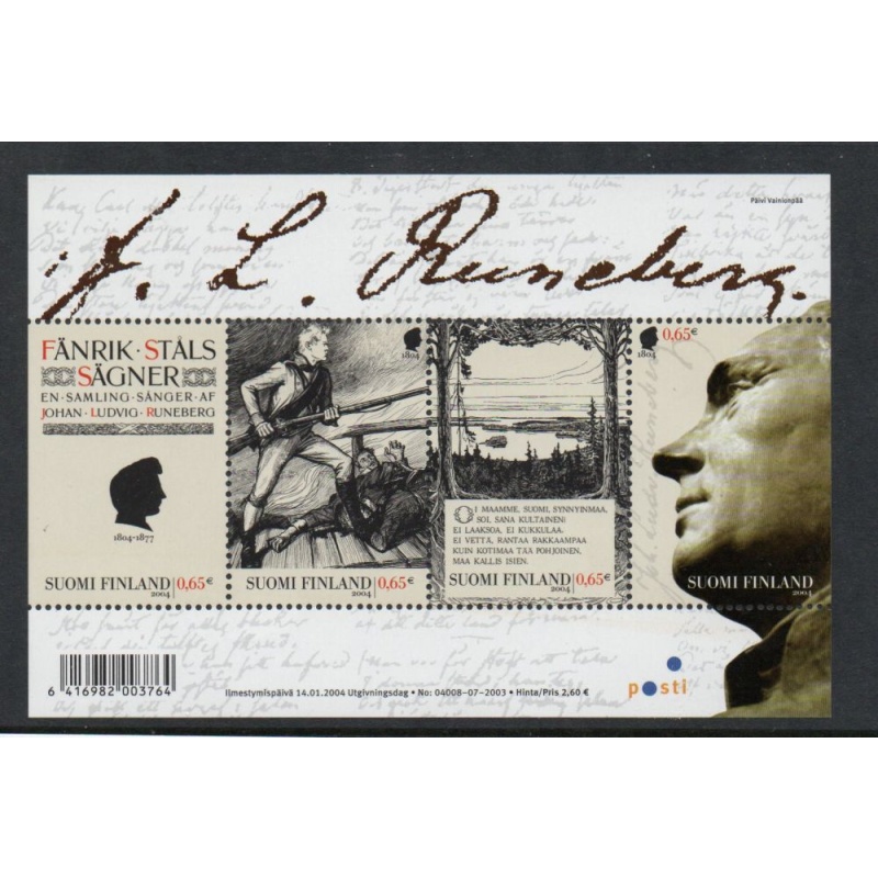 Finland Sc 1203 2004 Runeberg, Poet, stamp sheet mint NH