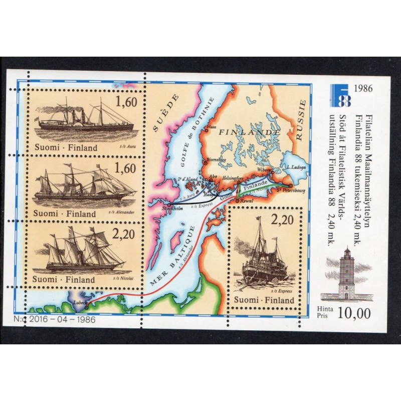 Finland Sc 740 1986 Steamships Old Map FINLANDIA &#039;88 stamp sheet mint NH
