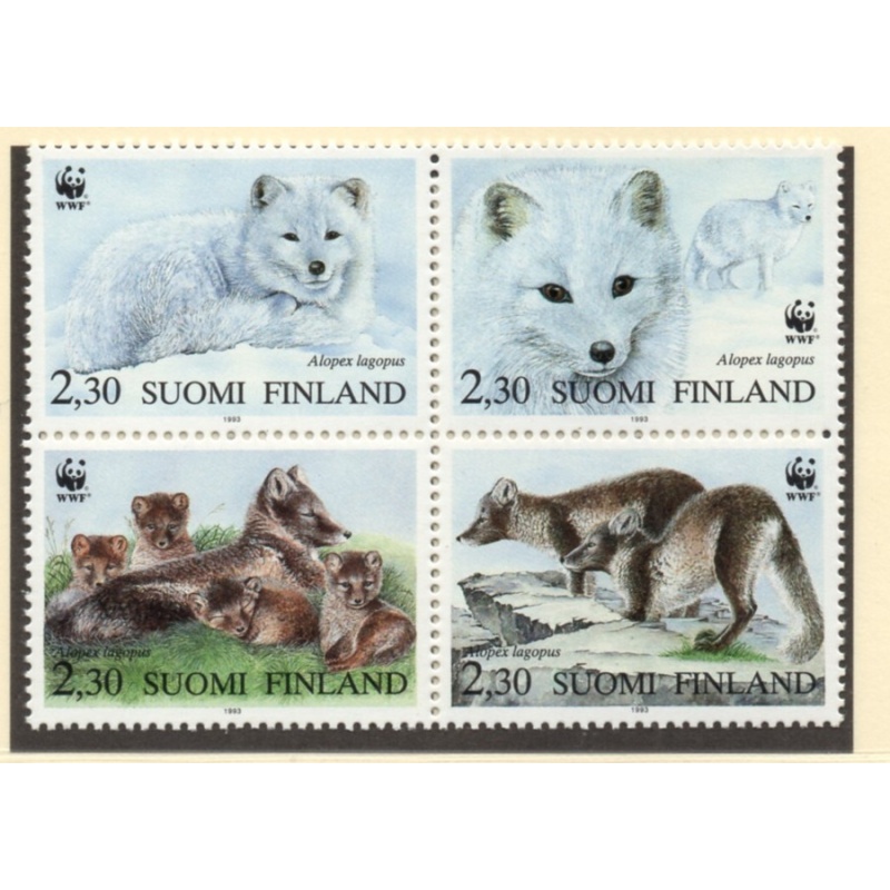 Finland Sc 907 1993 Arctic Fox stamp block of 4 mint NH
