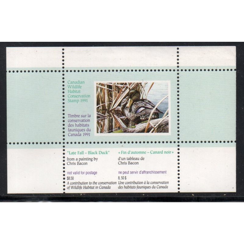 Canada 1991 Black Duck Conservation stamp unused van Dam FWH7