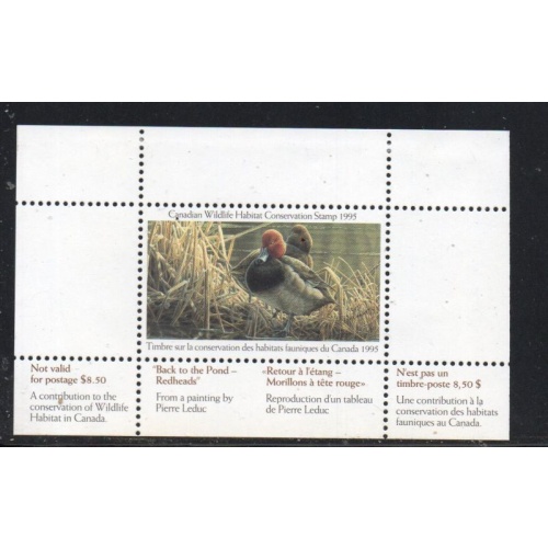 Canada 1995 Redneck Duck Conservation stamp unused van Dam FWH11