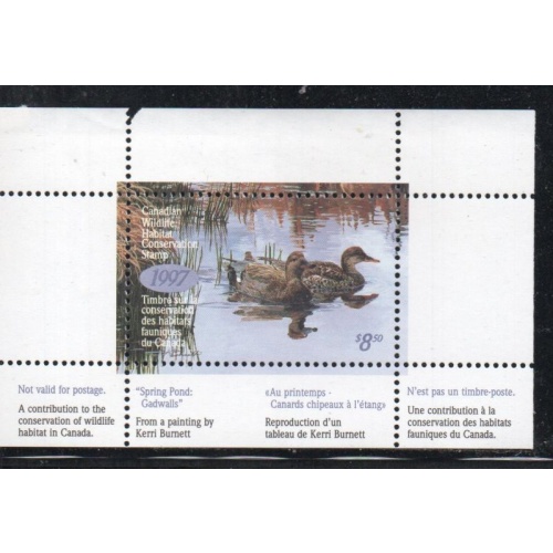 Canada 1997 Gadwals Duck Conservation stamp unused van Dam FWH13
