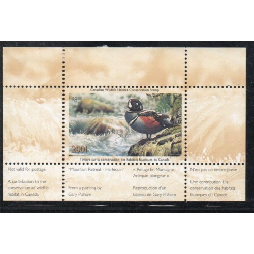 Canada 2001 Harlequin  Duck Conservation stamp unused van Dam FWH17