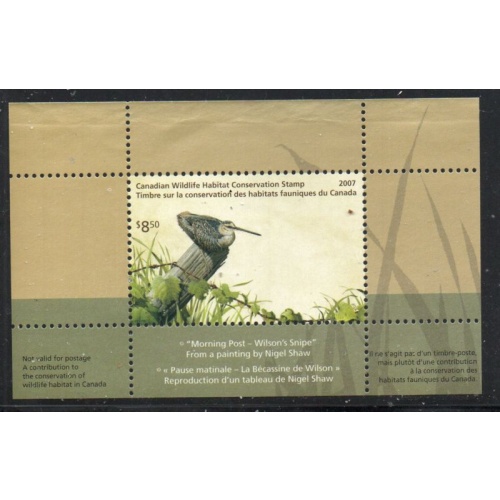 Canada 2007 Wilson's Snipe Conservation stamp unused van Dam FWH23